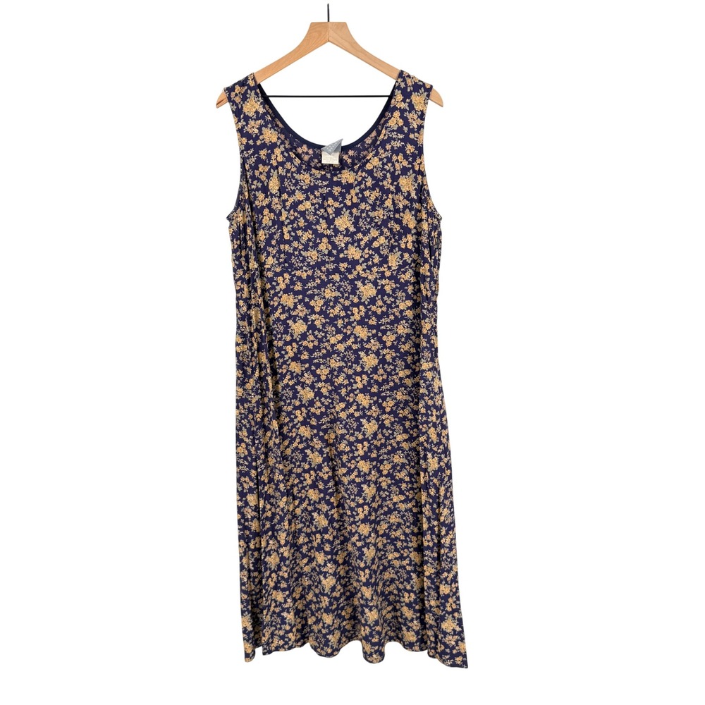 Rabbit Rabbit Rabbit Designs Maxi Dress Navy Blue Size 16 Floral Sleeveless 90s